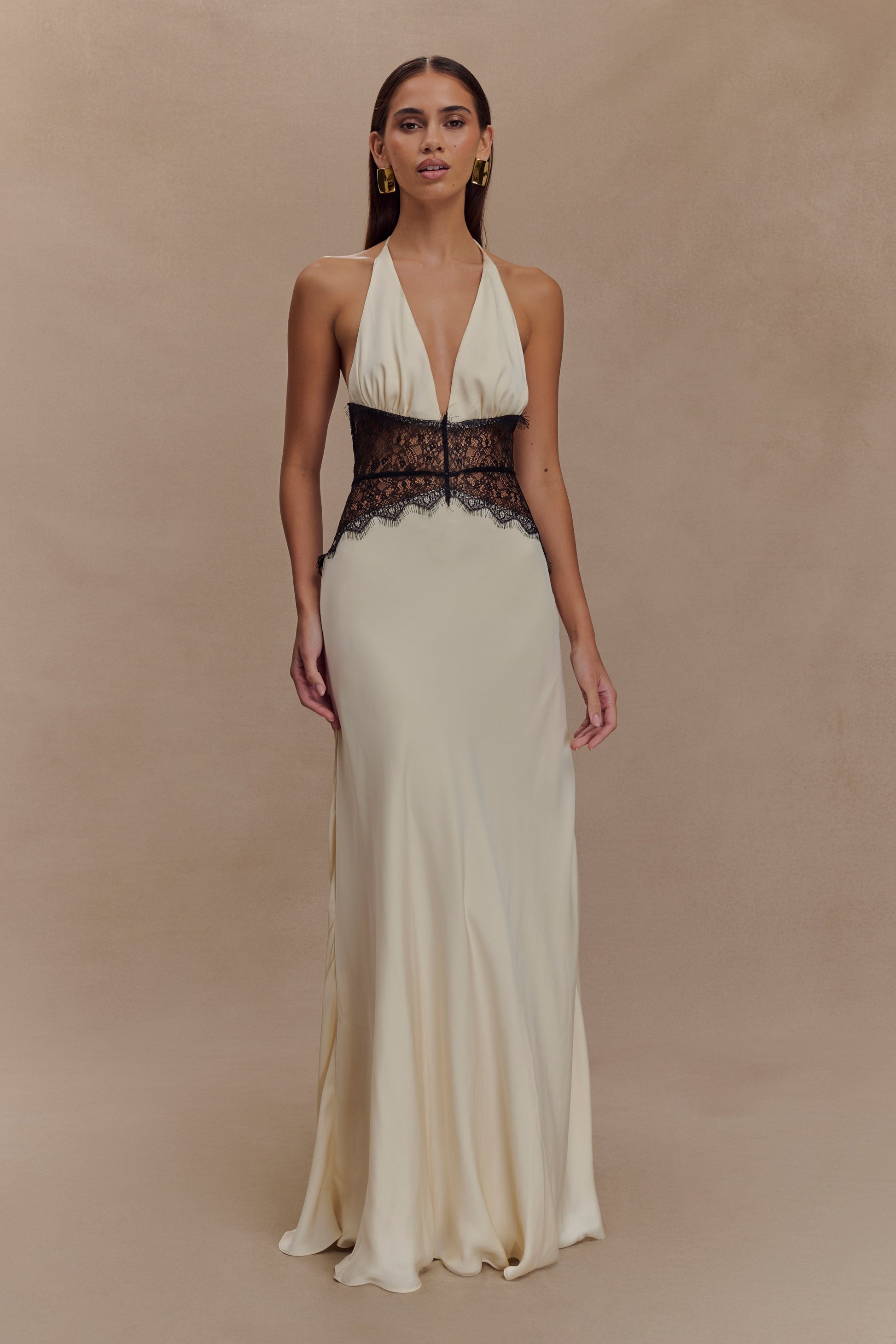 P&R Satin-Spitzen-Maxikleid