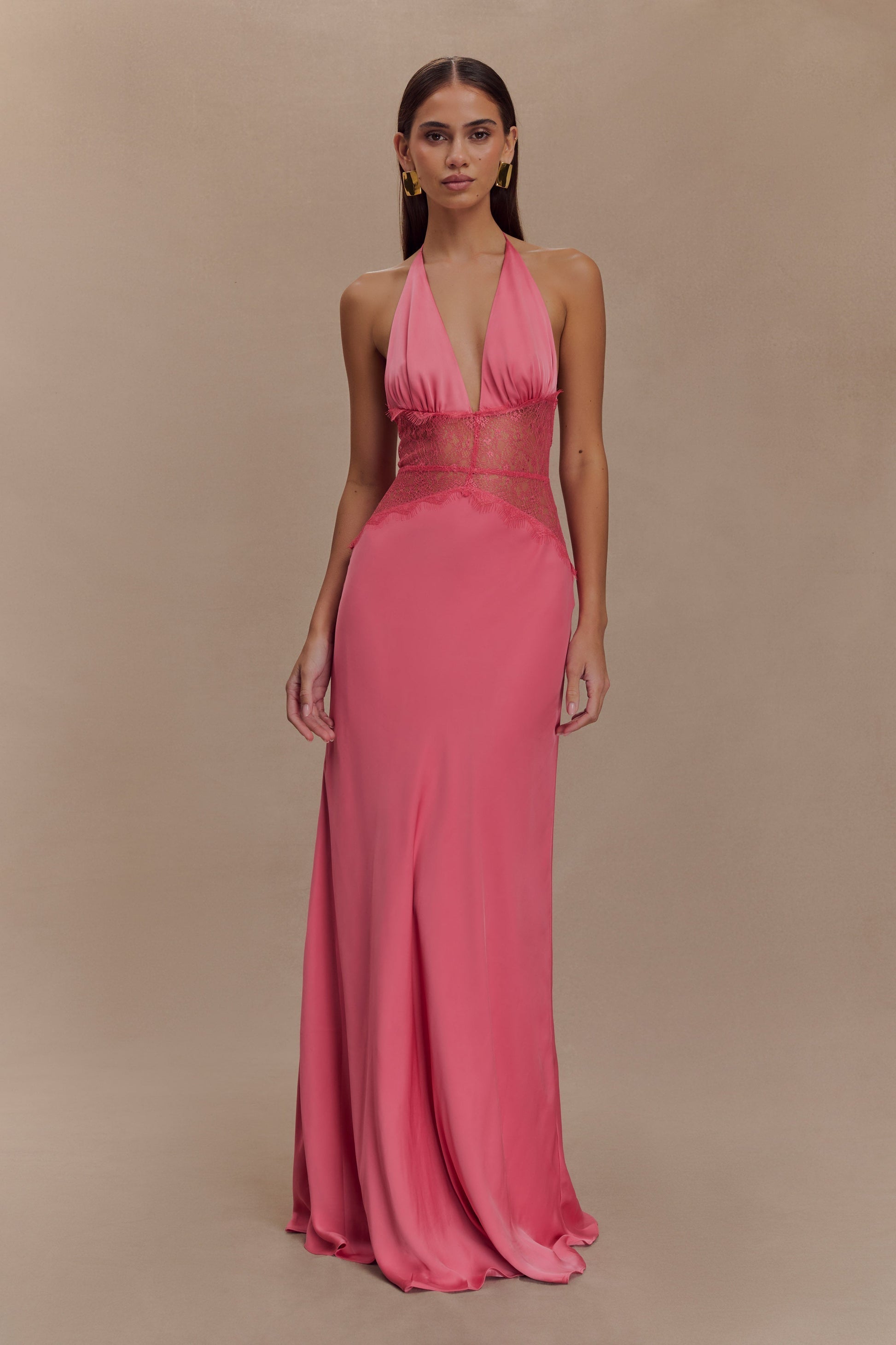 P&R Satin-Spitzen-Maxikleid
