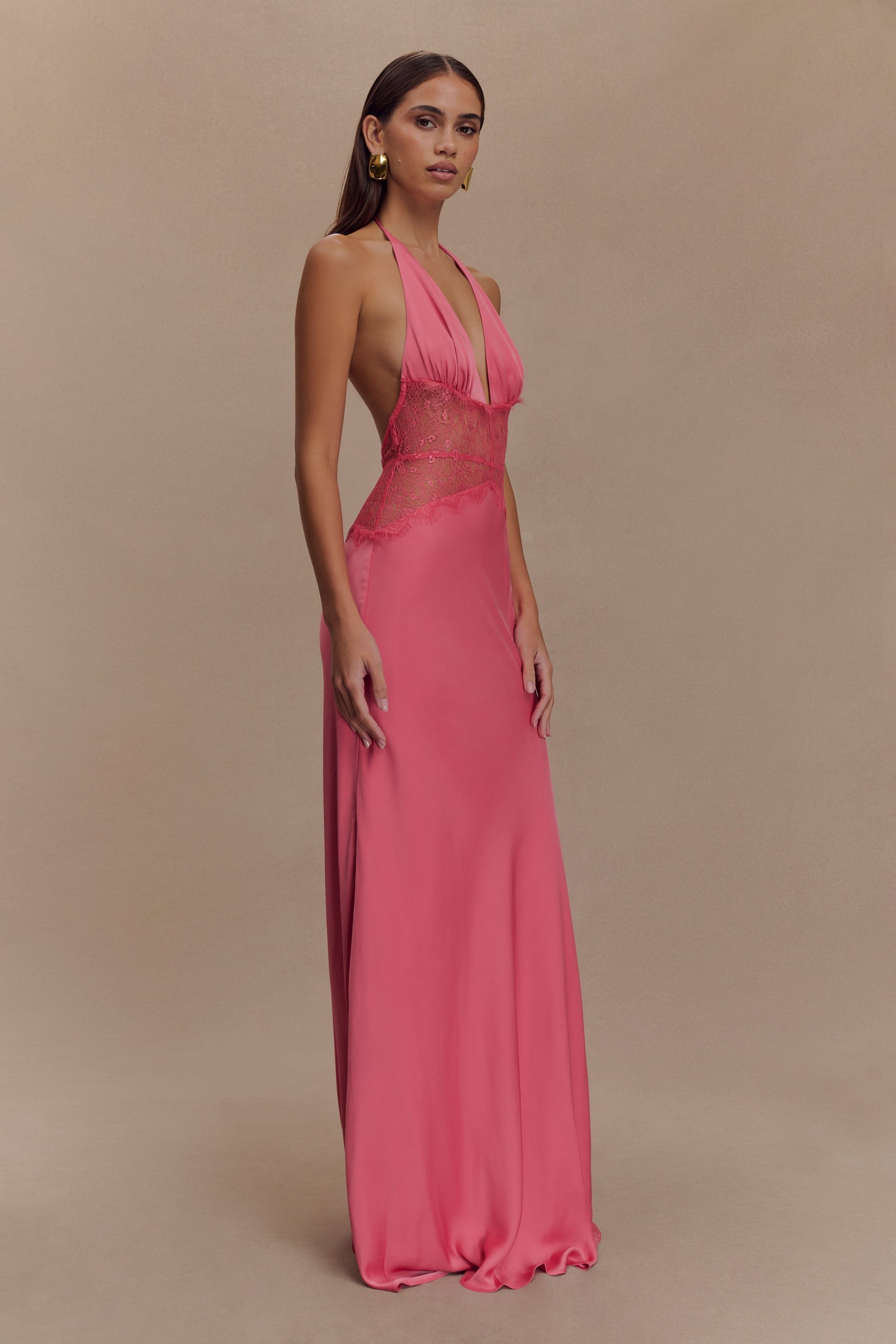 P&R Satin-Spitzen-Maxikleid